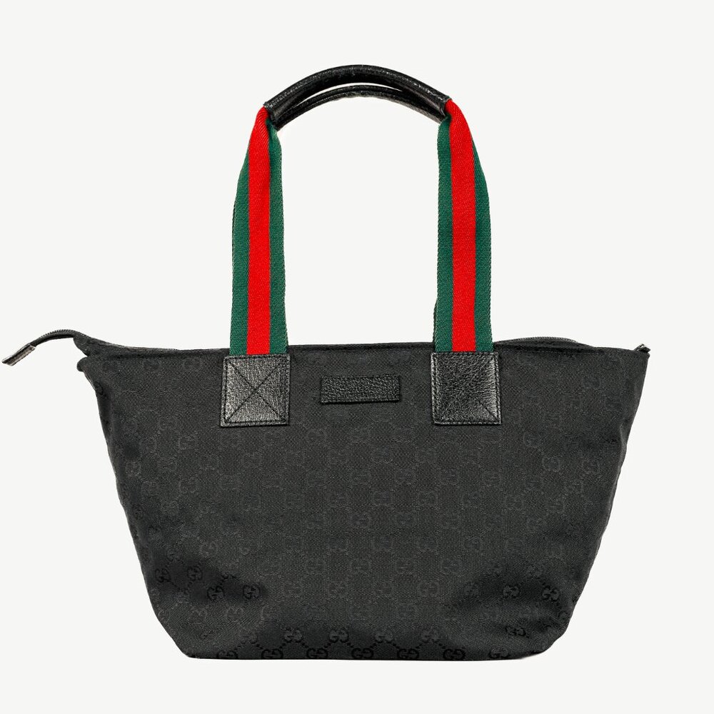 Gucci Black GG Canvas Web-Strap Small Tote